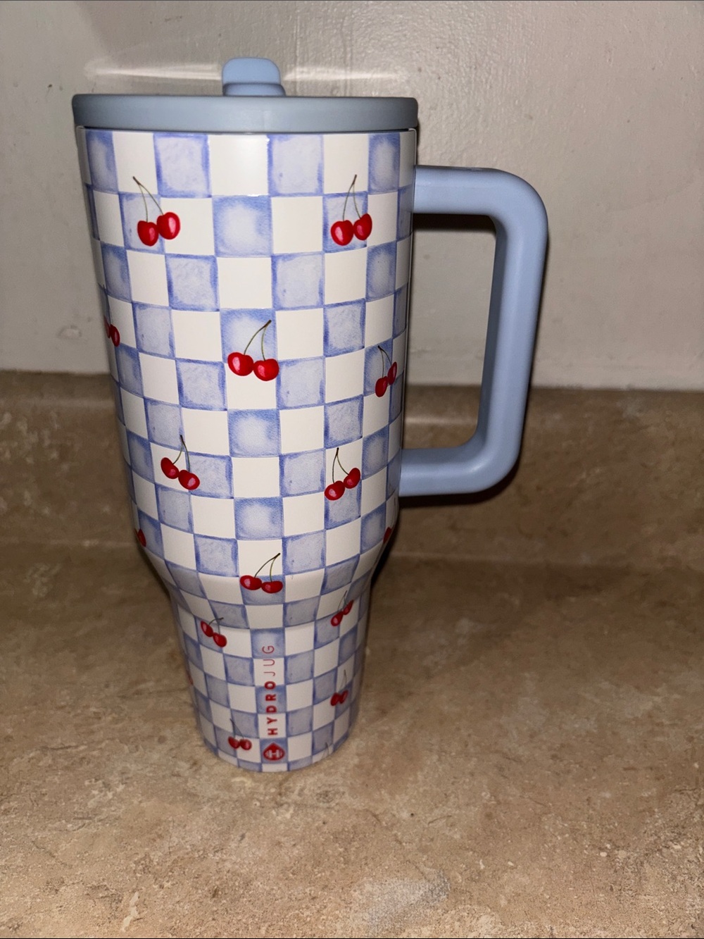 HydroJug Blue & Red Cherry Check Insulated Mug